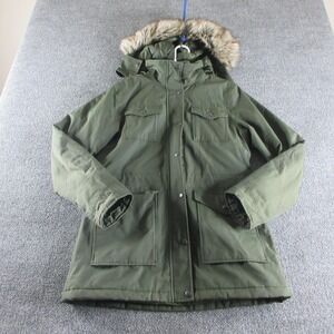 Eddie Bauer‎ WeatherEdge Coat Womens M Green Faux Fur Hooded Parka Jacket